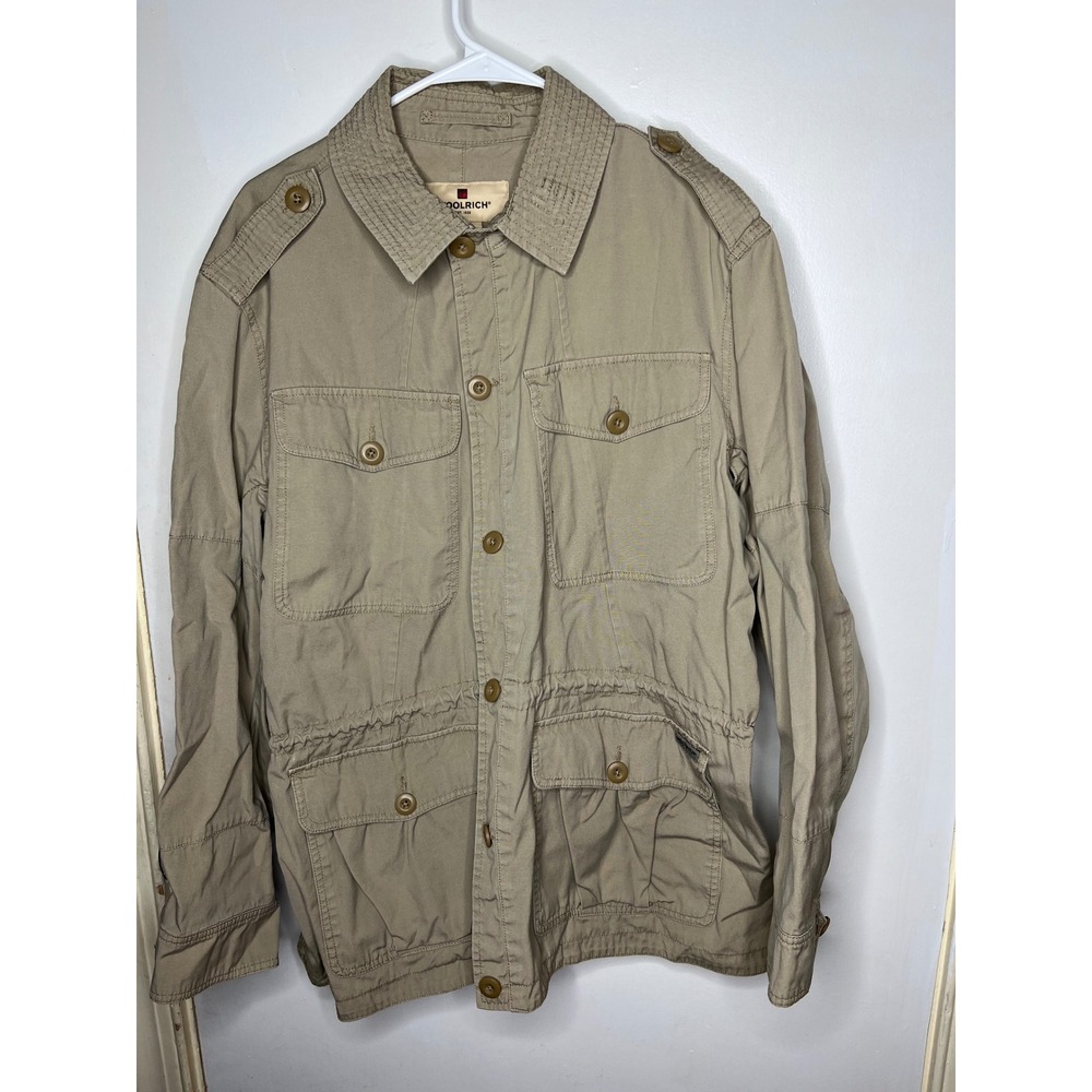 Woolrich Mens Utility Field Jacket Tan Button Front Long‎ Sleeve Size L